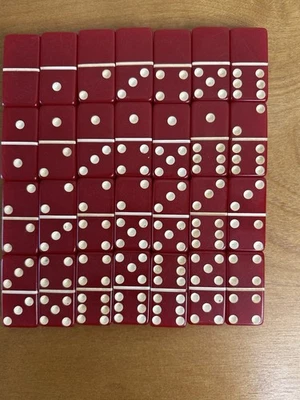 Vintage Red Bakelite Dominoes Double Six Set Of 28 Great Color NO BOX - Image 1 of 4