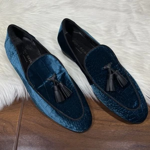 Zapato Mocasines Kurt Geiger Para Hombre Talla 41/US 8 Teal Henry Acolchado Terciopelo - Imagen 1 de 11