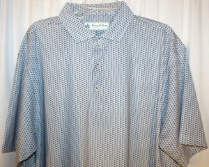NEW Donald Ross Sz XL Bow Tie Print Golf Polo Shirt White Navy Blue Multi - Picture 1 of 4