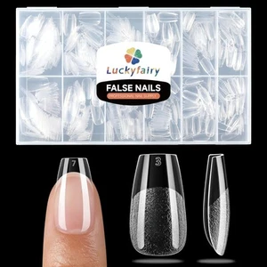 Short Coffin Fake Nails, Soft Gel Pre-Shaped Acrylic Ballerina White - Picture 1 of 7