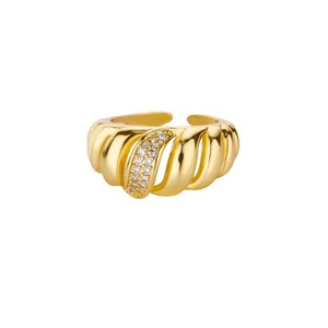 Damen Zirkon Croissant Ring 18K Vergoldet Edelstahl Hochzeit Paar Ästhetisch - Bild 1 von 5