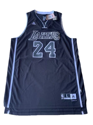 Camiseta costurada RARA Adidas NBA Kobe Bryant Los Angeles Lakers preta branca tamanho grande - Imagem 1 de 4