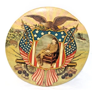 Antique WWI Unidentified Soldier Portrait/ Shield & Flag 9 " Metal Wall Hanging - Picture 1 of 7