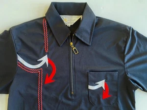 Vintage 70er Jahre MARTINI Marke schwarz Half-Zip Polyester Freizeithemd mit Pfeilen M - Bild 1 von 18