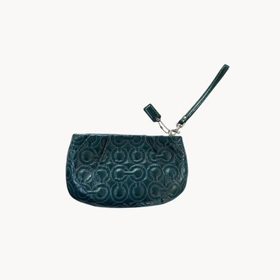 Coach Signature Debossed Patent Leather Jade Green Wristlet H0993-43229 - Image 1 of 4