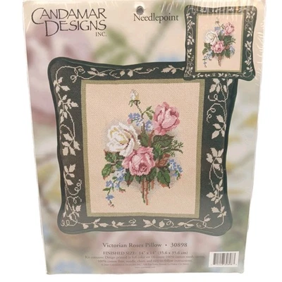 Candamar Designs ROSAS VICTORIANAS 14" X 14" ALMOHADA PUNTA DE AGUJA KIT 30898 SELLADO Foto 1 de 3