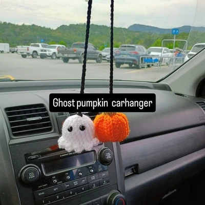 Car Hanger Ghost Pumpkin Crochet Car Charm Halloween - Image 1 of 4