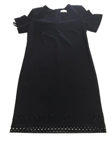 Vestido Lápiz Calvin Klein Negro Encaje Dobladillo Manga Gorra Mujer Talla 2 Preppy Cuello en V - Imagen 1 de 8
