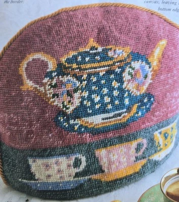 Tea Pot Cup Cosy Panel Cushion Needlepoint Embroidery Pattern - image 1 of 3