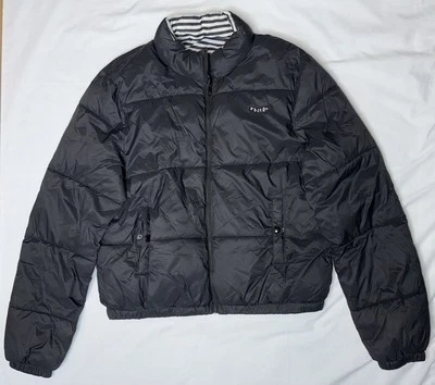 Volcom Women’s Puff N Stuff Reversible Jacket Black And White Stripes - Image 1 of 4