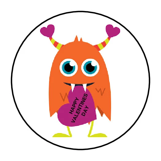 Valentines day cute monster with heart stickers, labels, tags envelope seals - Image 1 of 1