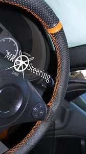 FOR 04+ MERCEDES SLK R171 PERFORATED LEATHER STEERING WHEEL COVER + ORANGE STRAP - Picture 1 of 6