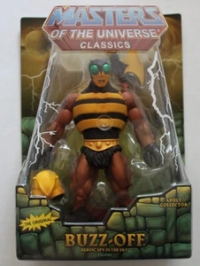 HE MAN MOTUC MASTERS FIGURE BUZZ OFF W/WHITE BOX & PROTECTIVE CASE T5803 - Picture 1 of 4