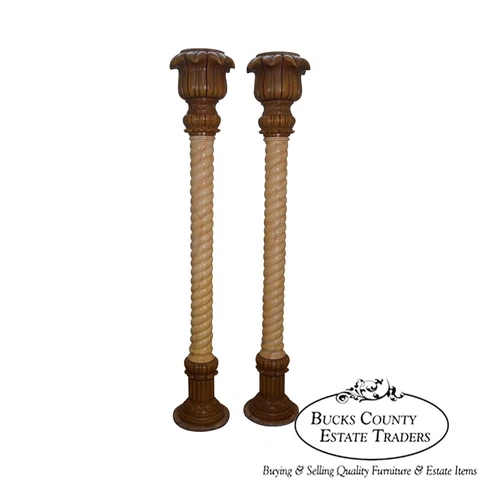 Vintage Pair of Italian Faux Painted Tall Twist Column Pillars Cover