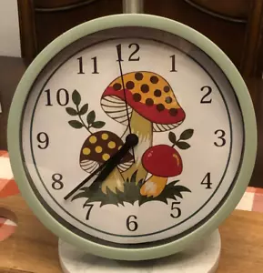Merry Mushroom Theme Wall Clock 8.5" Glass Face Sage Green battery included - Picture 1 of 3