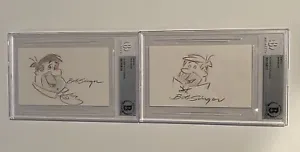 Bob Singer Hanna Barbera Fred and Barney Flinstones Signed 3x5 Sketch Beckett - Picture 1 of 3