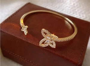 Butterfly Open Bracelet Fashionable Shiny Zircon Bracelet Bangle Gold - Picture 1 of 9