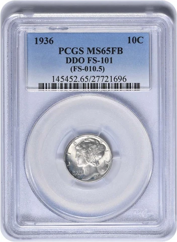1936 Mercury Dime DDO FS-101 MS65FB PCGS Cover
