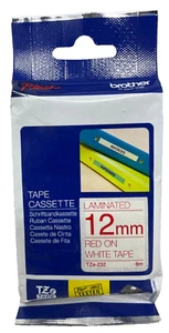 Brother TZe-232 Ruban Rouge Sur Blanc P-Touch 300/500/1000 (12Mm X 8Mt) - Photo 1/3