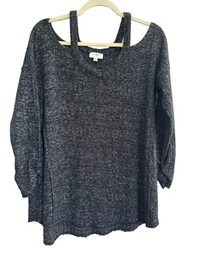 Suéter túnica gris oscuro con panel de hombro frío tejido acanalado ancho medio UMGEE Foto 1 de 4