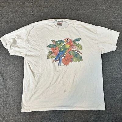 Oneita Vintage Parrot Shirt Camp Bluebird 1998 White Mens XL California Cancer - Image 1 of 4