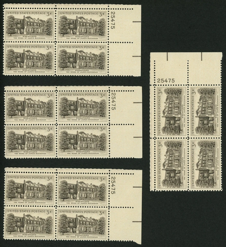 1956 3c US Postage Stamps Scott 1081 James Buchanan Home Wheatland Lot of 16 - Image 1 of 1