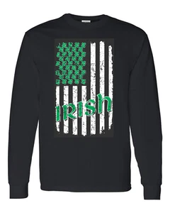 St. Patrick's Day Irish USA Flag w/ Green Shamrock's Stars Crew Sweatshirt 1587 - Picture 1 of 2