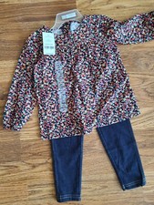 Carters Infant Girls 2 pc Multi Flower Long Sleeve Top Denim Legging 2T 6 18 mo