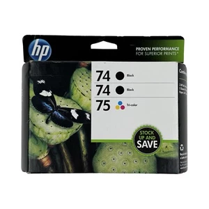 HP 74 Black & 75 Tri-color Combo Pack with 4x6" Photo Paper - Picture 1 of 2