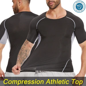 Mens Compression Top T-Shirt Short Sleeve Base Layer Workout Sports Quick Drying - Picture 1 of 33