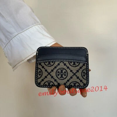 NWT Tory Burch 140292 T Monogram Jacquard Card Case Bag Tory Navy Signature - Image 1 of 4