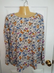 J. Jill Women's Multicolored Floral & Butterfly L/S Cotton Top - Size Medium - Picture 1 of 3