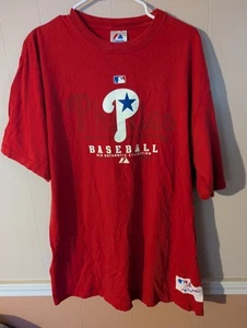 VTG Philadelphia Phillies MLB Baseball Majestic Authentic t shirt Size L Red - Picture 1 of 9