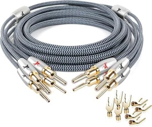 2 Audiophile High-end Speaker Cables 14AWG Cotton Net Braided Comes with Gold... - Picture 1 of 7