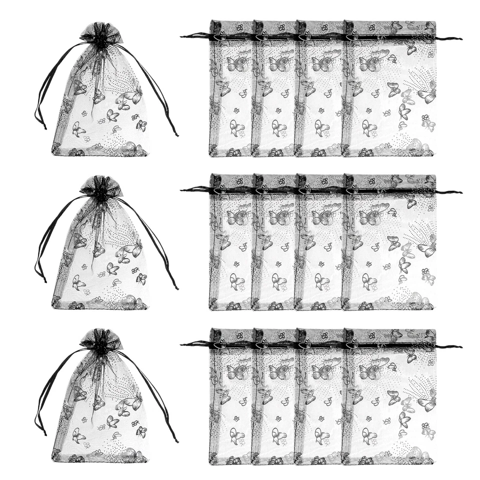 Organza Bags, 100 Pcs 5.1 x 7 Inch Butterfly Mesh Candy Pouch, Black Silver Foto 1 de 4