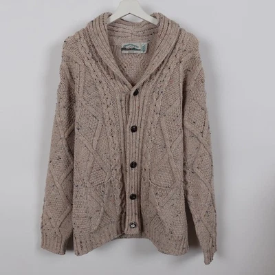 Aran Crafts Men's Merino Wool Cardigan Sweater Size Large Ireland Cable Knit Tan - Image 1 of 4