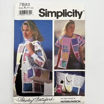 Simplicity 7893 Quilted Jacket Bolero Vest & Tote Size P-S-M-L Vtg 1992 Uncut - Image 1 of 3