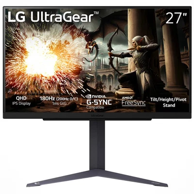 LG - UltraGear 27" IPS LED QHD 180Hz 1ms G-SYNC Compatible and AMD Freesync G... - Image 1 of 4