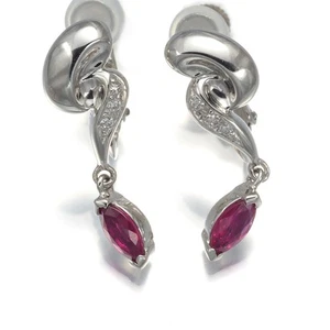 Ruby 0.24ct/0.31ct Diamond Drop Earrings 900 Platinum - Picture 1 of 5