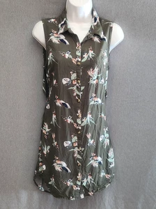 VANS Women's Preppy Tropic Midi Dress Olive Green Size Small Cutout Back Floral - Picture 1 of 9