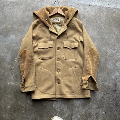 Vintage Lobo by Pendleton Wool Coat 70s Split Hood Elbow Patch Small Beige - Image 1 of 4