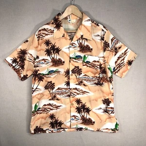 VTG 70s 80s Islander Hawaiian Shirt Floral Volcano Surf Sailboats USA Large J23 - Picture 1 of 9