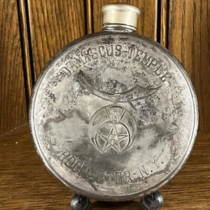 Antiker versilberter Flachmann Damascus Temple Shriner Freimaurer Rochester NY Whiskey - Bild 1 von 13
