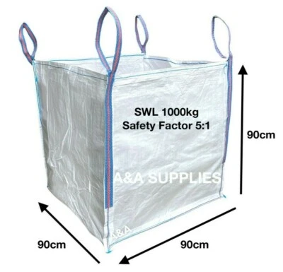 ✅ 1 TONNE BUILDERS BAGS LARGE STRONG RUBBLE BULK DUMPY GARDEN WASTE SACKS 90CM  - Image 1 of 4