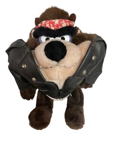 1991 Tasmania Devil Warner Bros. Plush 24K W/ Leather Jacket - Picture 1 of 4