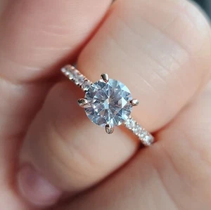 Sterling Silver Rose Gold Plated Cubic Zirconia Ring Gift for Her Size 5 - Picture 1 of 9