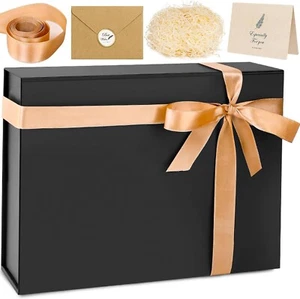 Large Black Gift Box 13"x10"x5" with Magnetic Lid for Birthday Wedding Valentine - Picture 1 of 7
