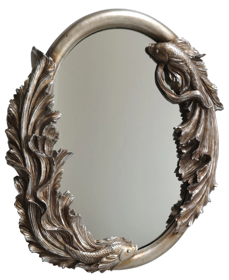 Deko Figur Wand Spiegel Fische antik silber Fisch Wandspiegel Tablett Dekoobjekt - Bild 1 von 1