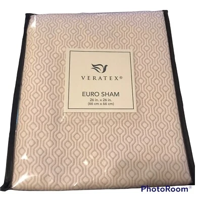 VERATEX Euro Sham Brielle 26X26 Reversible Terciopelo Borde Beige Tostado Geométrico NUEVO Foto 1 de 4