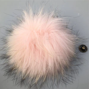 15cm/6" Pink Large Real Raccoon Fur Pompom Ball W Snap Button DIY Beanie Hat Cap - Picture 1 of 1